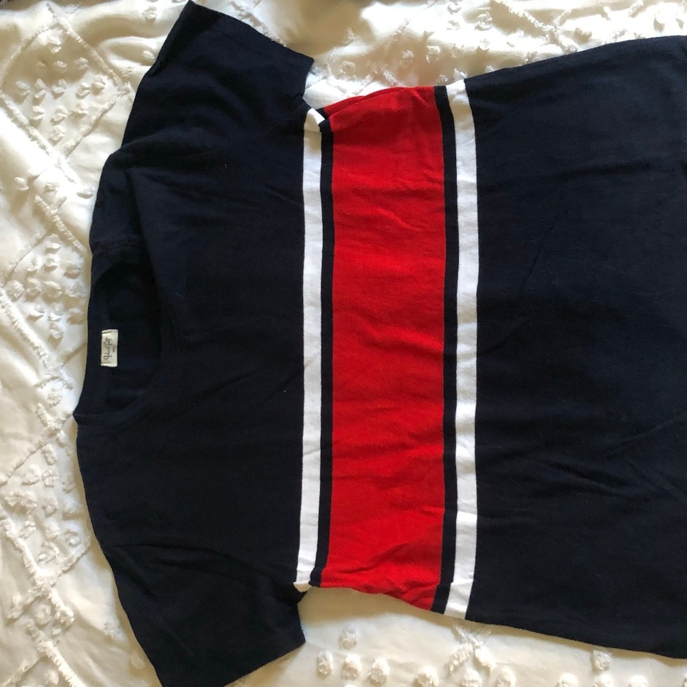 Navy, white and red t-shirt